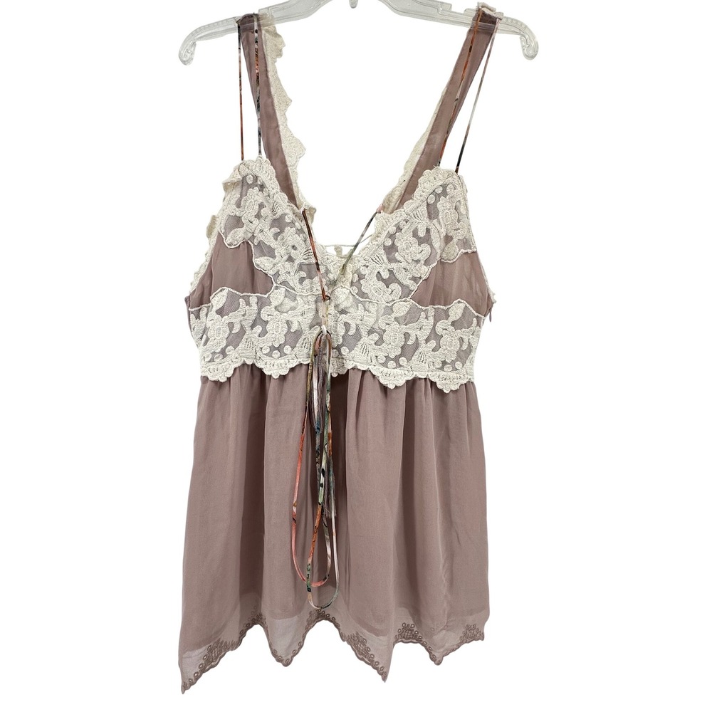 Boho Lace Trim Tassel Camisole Top Mauve Pink Floral Embroidered Fairycore